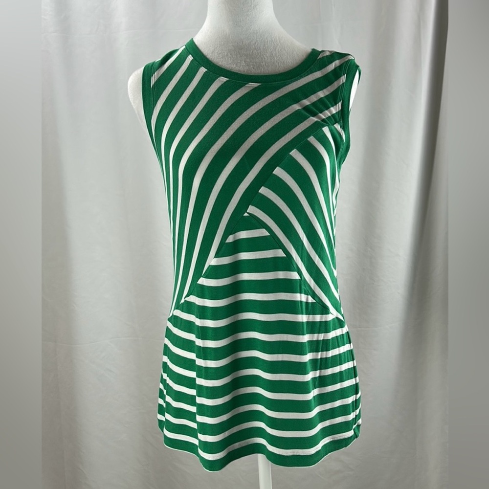 Cabi Green and White Striped Top XS